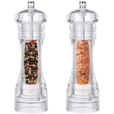 Μύλος αλατιού LMETJMA Clear Arcylic Pepper Grinder Mills with Adjustable Coarseness Mills Refillable Refillable Sea Salt Pepper Shakers Mill JT133