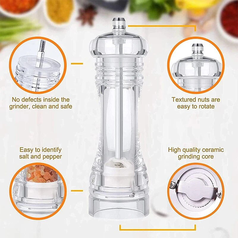 Μύλος αλατιού LMETJMA Clear Arcylic Pepper Grinder Mills with Adjustable Coarseness Mills Refillable Refillable Sea Salt Pepper Shakers Mill JT133