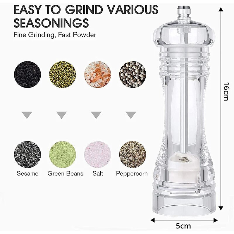 Μύλος αλατιού LMETJMA Clear Arcylic Pepper Grinder Mills with Adjustable Coarseness Mills Refillable Refillable Sea Salt Pepper Shakers Mill JT133