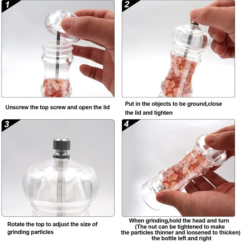 Μύλος αλατιού LMETJMA Clear Arcylic Pepper Grinder Mills with Adjustable Coarseness Mills Refillable Refillable Sea Salt Pepper Shakers Mill JT133