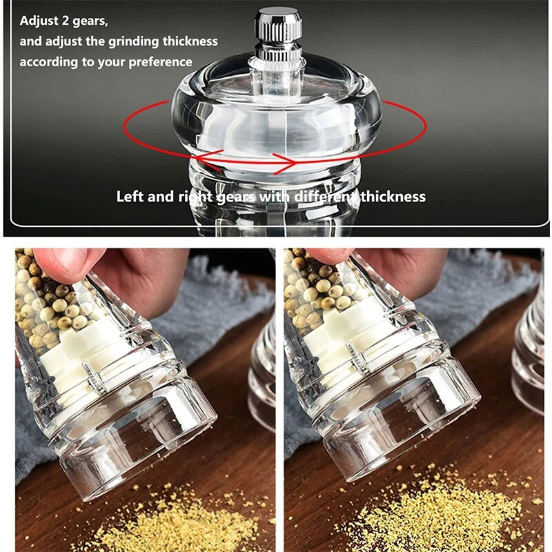 Μύλος αλατιού LMETJMA Clear Arcylic Pepper Grinder Mills with Adjustable Coarseness Mills Refillable Refillable Sea Salt Pepper Shakers Mill JT133