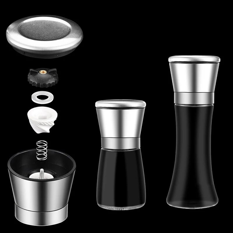 Nerūdijančio plieno druskos ir pipirų malūnėlis Prieskonių žolelių stiklo plaktuvas Rankinis malimo prieskonių malimo butelis Virtuvės prietaisai