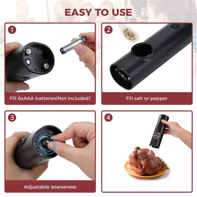Električni mlin za sol i papar s podesivom grubošću Kuhinjski automatski mlin s punjivim baterijama