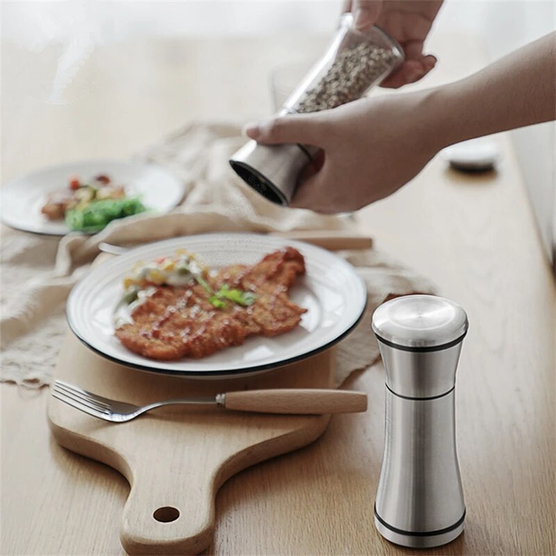 304 nerūdijančio plieno pipirų malūnėlis rankiniu būdu pasukite jūros druskos malūnėlį buityje didelės talpos prieskonių buteliuko virtuvės prieskonių įrankiai