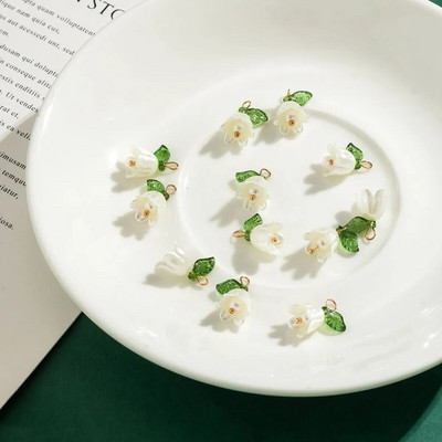 10 τμχ/Σετ απομίμηση-μαργαριτάρι μενταγιόν ορχιδέα στερεοσκοπικό φύλλο λουλούδι για DIY κολιέ βραχιόλι σκουλαρίκια Αξεσουάρ κοσμημάτων