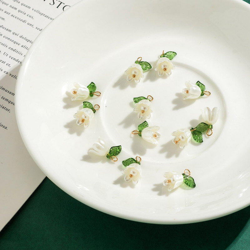 10 τμχ/Σετ απομίμηση-μαργαριτάρι μενταγιόν ορχιδέα στερεοσκοπικό φύλλο λουλούδι για DIY κολιέ βραχιόλι σκουλαρίκια Αξεσουάρ κοσμημάτων