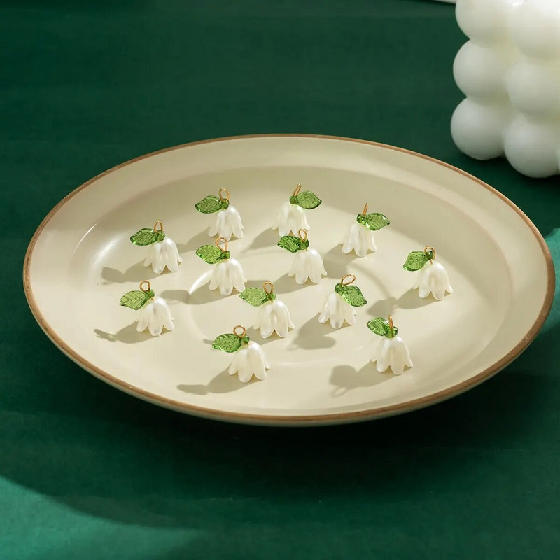 10 τμχ/Σετ απομίμηση-μαργαριτάρι μενταγιόν ορχιδέα στερεοσκοπικό φύλλο λουλούδι για DIY κολιέ βραχιόλι σκουλαρίκια Αξεσουάρ κοσμημάτων