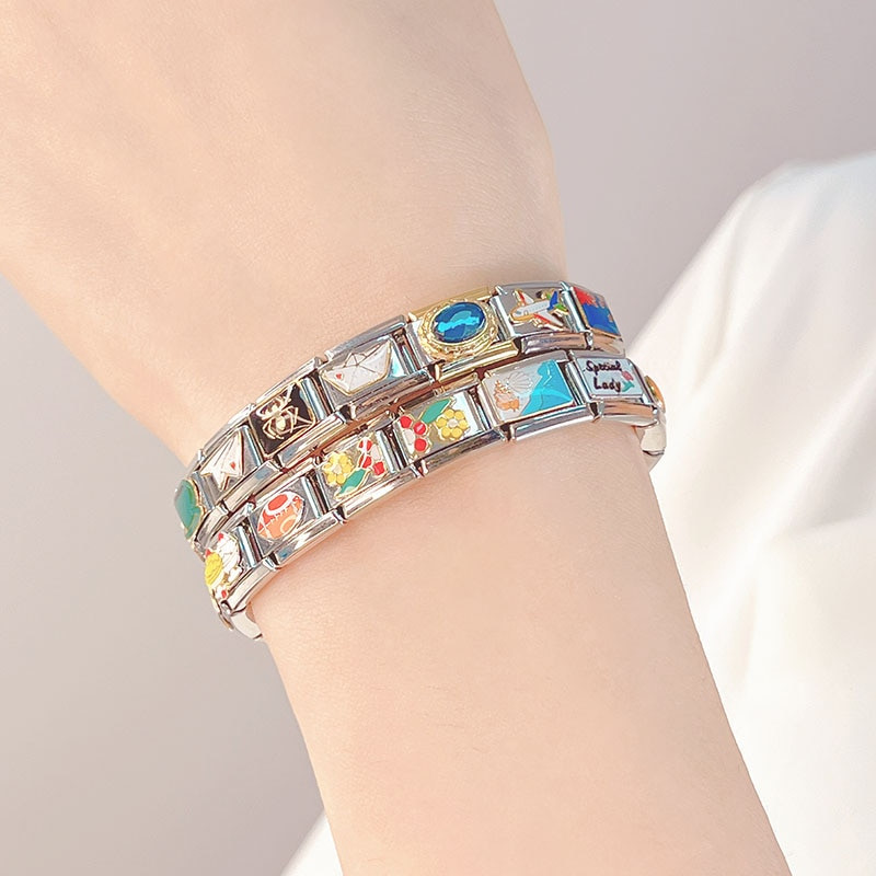 „Hapiship 2023“ nauja mada, gėlės, sporto, pajūrio žavesys Itališkos nuorodos, tinkančios 9 mm apyrankei iš nerūdijančio plieno gaminant papuošalus DJ644-D