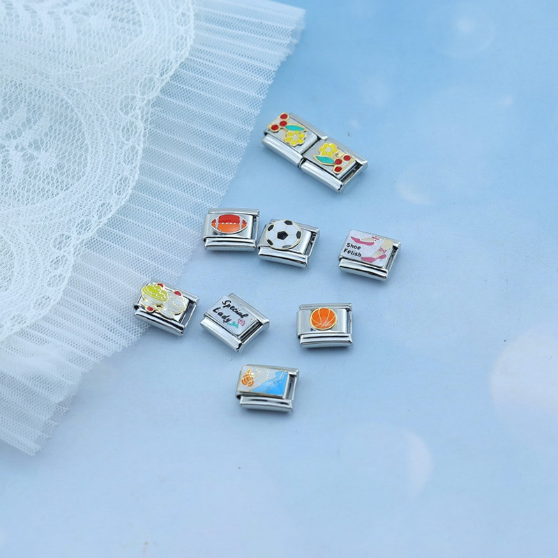 „Hapiship 2023“ nauja mada, gėlės, sporto, pajūrio žavesys Itališkos nuorodos, tinkančios 9 mm apyrankei iš nerūdijančio plieno gaminant papuošalus DJ644-D