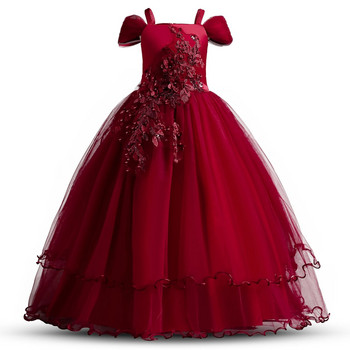 Детски сватбени рокли за момичета Елегантна дълга рокля на принцеса с цветя Коледна рокля за момиченце vestidos infantil Размер 6 12 14 години