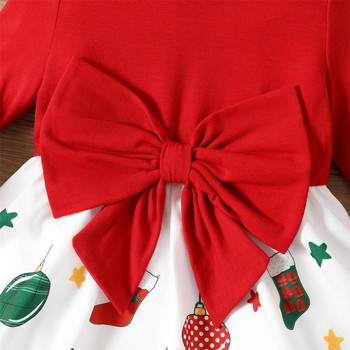 PatPat Χριστουγεννιάτικο φόρεμα για κορίτσια Άγιος Βασίλης με γραφικό σχέδιο παπιγιόν Splice μακρυμάνικα φορέματα για νήπια