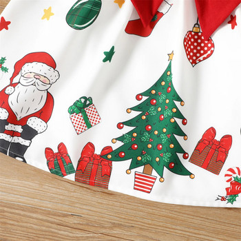 PatPat Χριστουγεννιάτικο φόρεμα για κορίτσια Άγιος Βασίλης με γραφικό σχέδιο παπιγιόν Splice μακρυμάνικα φορέματα για νήπια