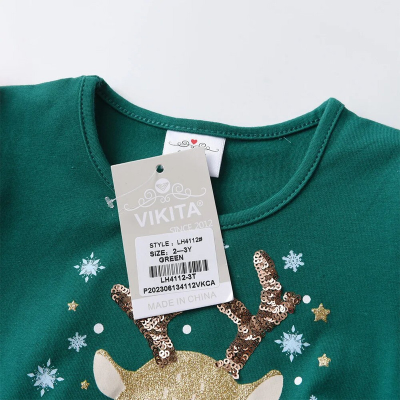 VIKITA Tüdrukute Jõulu-uusaasta Kleidid Lastele Põdra lumehelbed Print pikkade varrukatega sügistalveprintsess Armas moodne kleit 3-12 a.