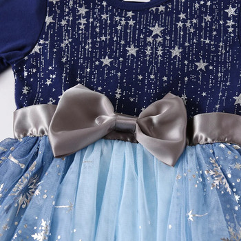 VIKITA Коледна рокля за момичета Рокли на принцеси с пайети Детска бална рокля с мрежеста дантела Елегантни Vestidos Новогодишна синя рокля за момичета