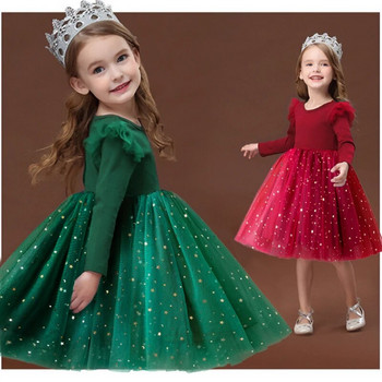 Χριστουγεννιάτικη Στολή για Παιδιά Κορίτσια Δαντελένια Πριγκίπισσα Φόρεμα για μακριά μανίκια Χειμερινό φθινοπωρινό φόρεμα Παιδικό πρωτοχρονιάτικο πάρτι γενεθλίων Κόκκινη τουαλέτα