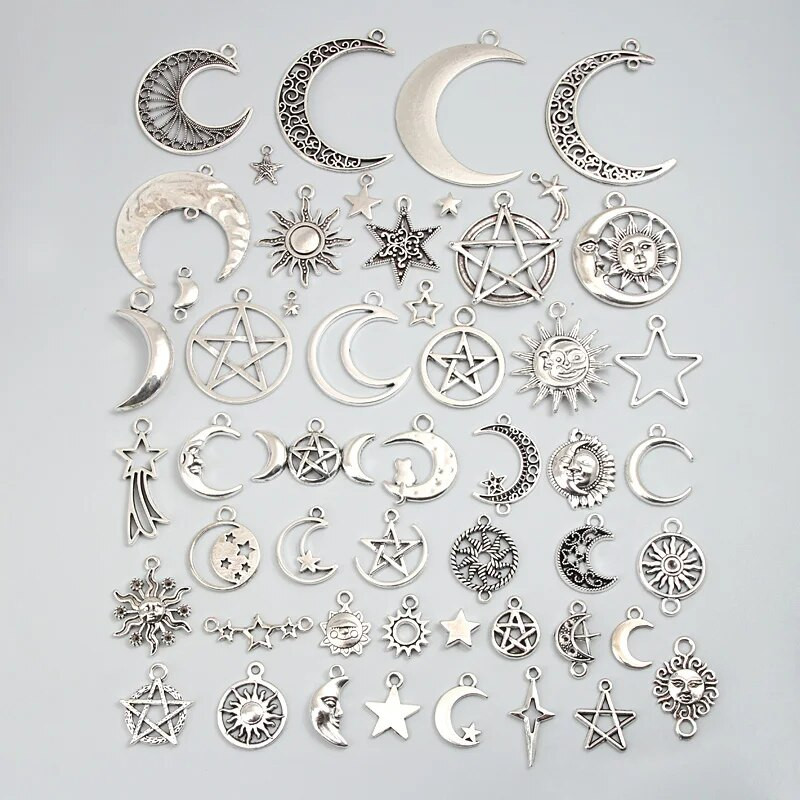 30 τμχ Random Mix Sliver Χρώμα Sun Moon Pentagram Charms Sky Star μενταγιόν Κοσμήματα Κατασκευή DIY Handmade Craft Findings Αξεσουάρ
