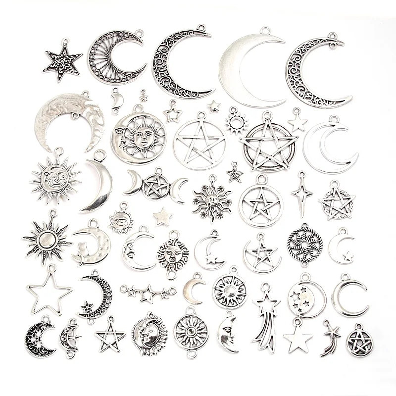 30 τμχ Random Mix Sliver Χρώμα Sun Moon Pentagram Charms Sky Star μενταγιόν Κοσμήματα Κατασκευή DIY Handmade Craft Findings Αξεσουάρ