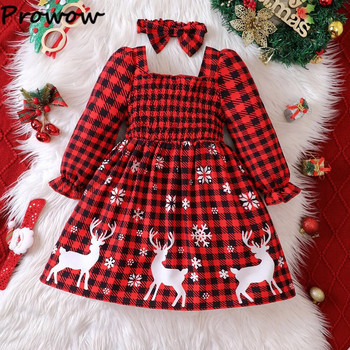 Χριστουγεννιάτικα φορέματα για κορίτσια Prowow Παιδικό τετράγωνο γιακά κόκκινο καρό φόρεμα πάρτι Πρωτοχρονιάτικο βραδινό φόρεμα κορίτσια Παιδική Χριστουγεννιάτικη στολή