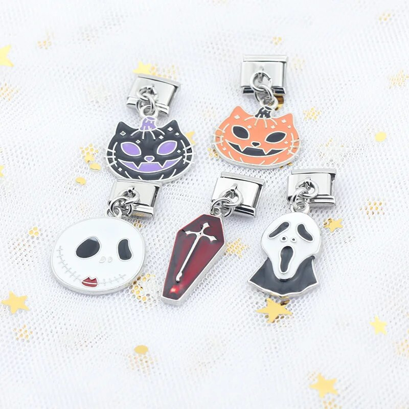 Hapiship Nauja Spalva Glazūra Helovinas Moliūgų Kryžius Itališkos Nuorodos Charm Fit 9mm Apyrankė Nerūdijančio plieno Papuošalai DIY Gamyba DJ456