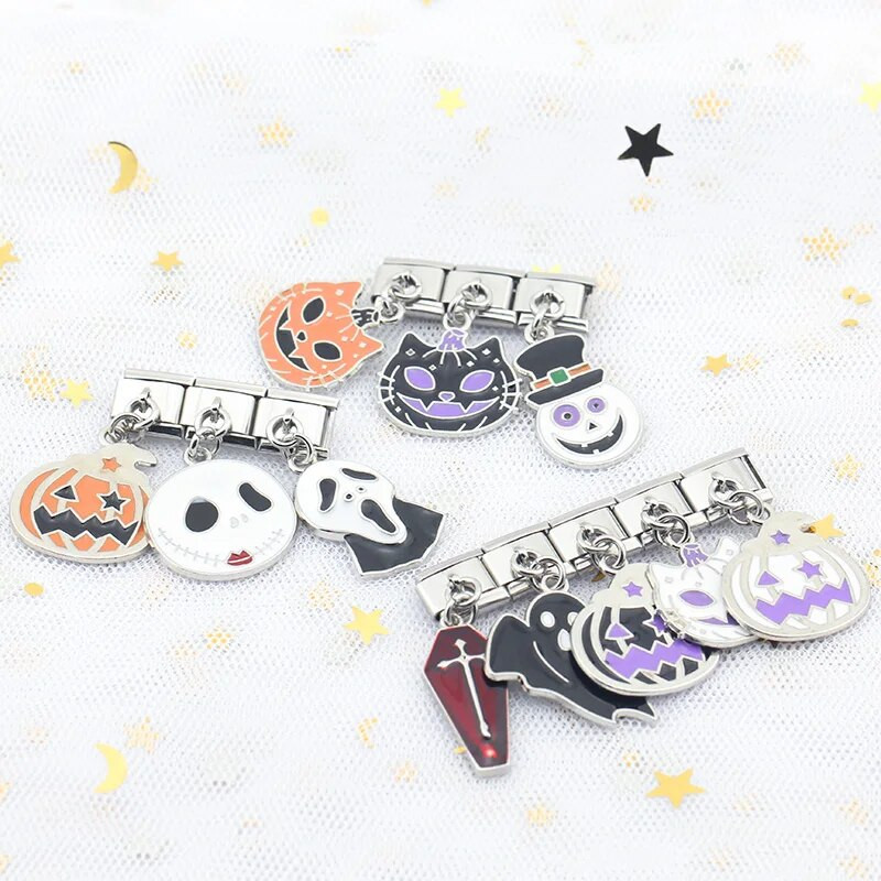 Hapiship Nauja Spalva Glazūra Helovinas Moliūgų Kryžius Itališkos Nuorodos Charm Fit 9mm Apyrankė Nerūdijančio plieno Papuošalai DIY Gamyba DJ456