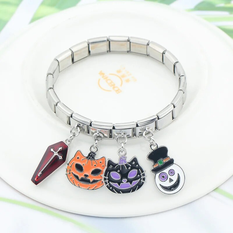 Hapiship Nauja Spalva Glazūra Helovinas Moliūgų Kryžius Itališkos Nuorodos Charm Fit 9mm Apyrankė Nerūdijančio plieno Papuošalai DIY Gamyba DJ456