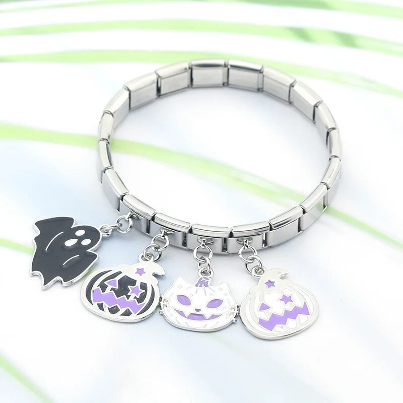 Hapiship Nauja Spalva Glazūra Helovinas Moliūgų Kryžius Itališkos Nuorodos Charm Fit 9mm Apyrankė Nerūdijančio plieno Papuošalai DIY Gamyba DJ456