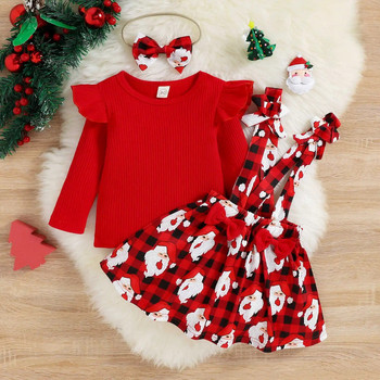 1-5 ετών Χριστουγεννιάτικο μωρό κοριτσάκι με μακρυμάνικο βολάν Μωρό φόρεμα φόρεμα με εμπριμέ φούστα, χαριτωμένα σετ ρούχων 1 2 3 4 5 ετών