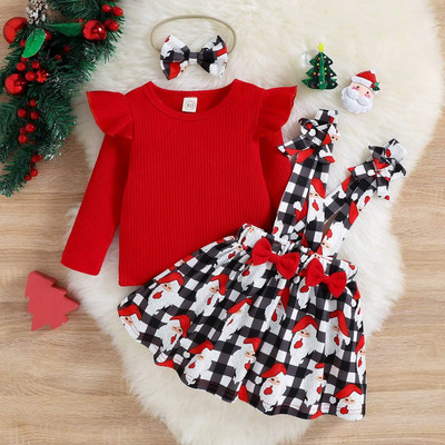 1-5-aastased jõululapsed tüdrukutele pikkade varrukatega, volangidega beebiülikond, ülaosaga trükitud seelik, armas riiete komplekt 1 2 3 4 5 aastat