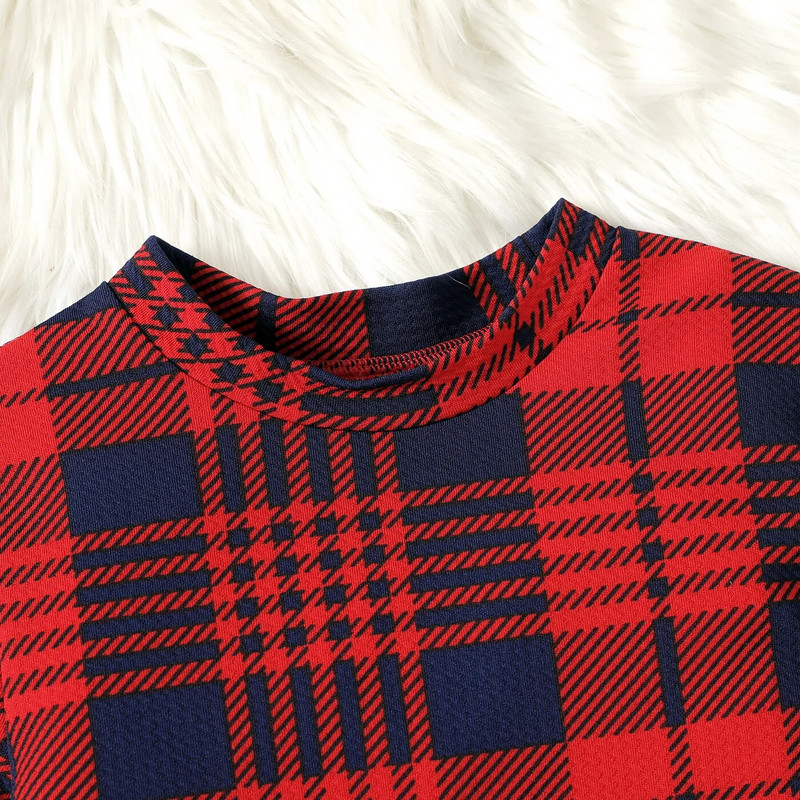 PatPat Christmas Dresses Kid Girl Božićna karirana haljina s dugim rukavima sa samostojećim ovratnikom