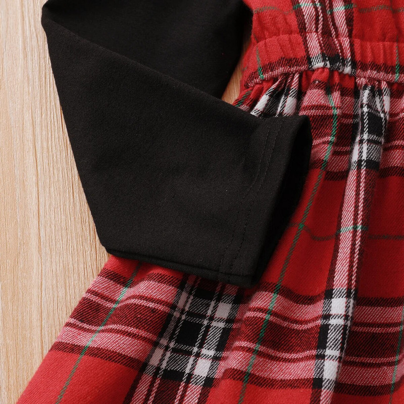 PatPat Kid Girl Božićna karirana haljina dugih rukava s kapuljačom u boji