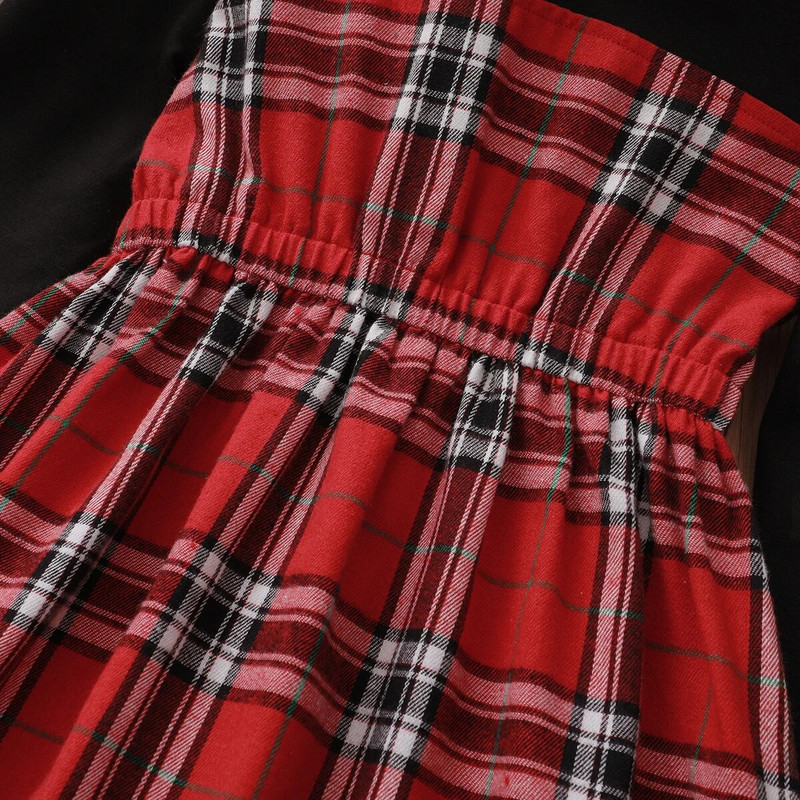 PatPat Kid Girl Božićna karirana haljina dugih rukava s kapuljačom u boji