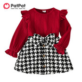 PatPat 2 vnt bamblys kalėdinis raukuotas tekstūruotas marškinėlių ir Bowknot dizaino sijonų rinkinys