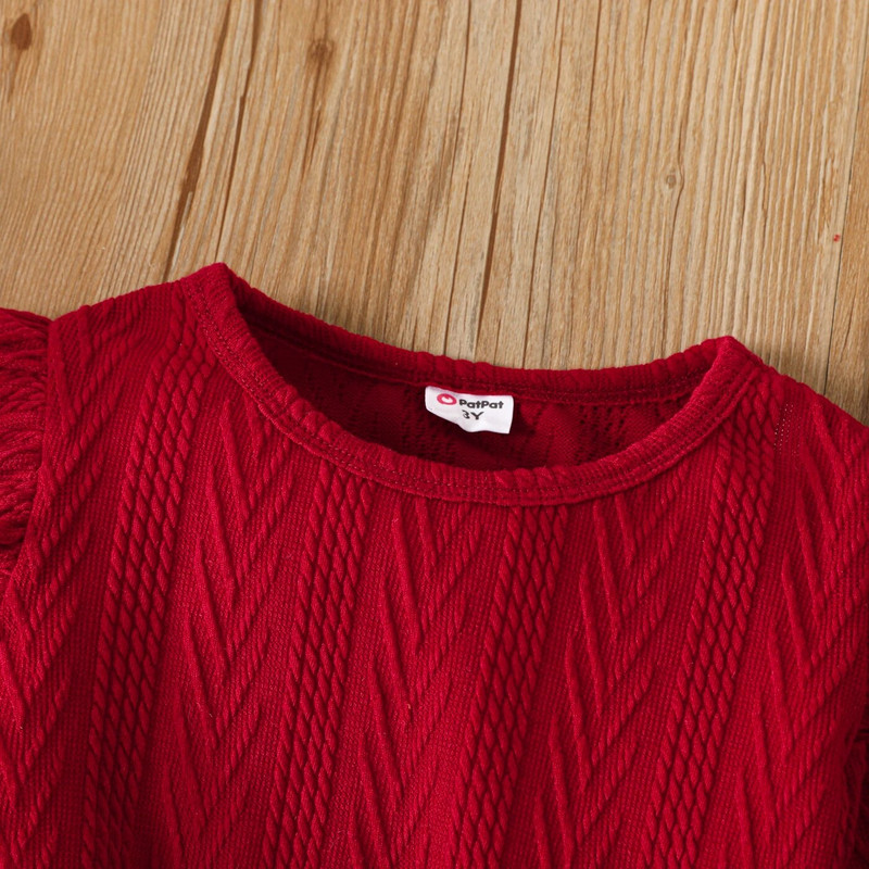 PatPat 2 vnt bamblys kalėdinis raukuotas tekstūruotas marškinėlių ir Bowknot dizaino sijonų rinkinys