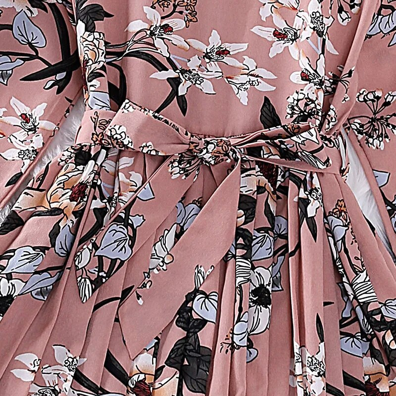 Suknelė vaikams 8–12 metų mergaičių rožinė gėlių rašto suknelė su klostuota ilgomis rankovėmis Korėjietiško stiliaus laisvalaikio atostogų suknelė