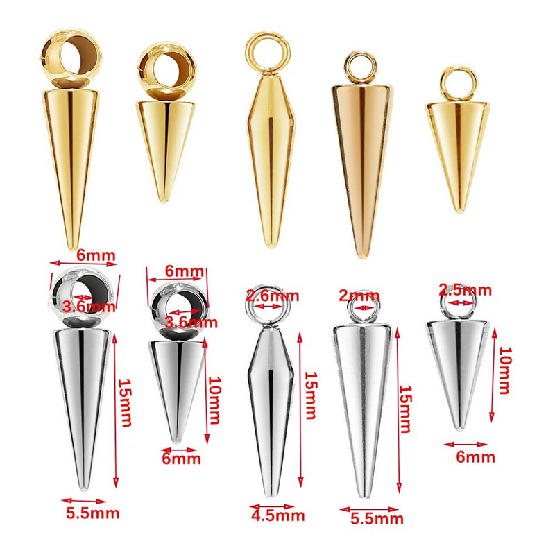 10 τμχ Γούρια από κώνο από ανοξείδωτο χάλυβα Μενταγιόν Retro Bullet Spike Beads Γούρια για Γυναικεία Ανδρικά σκουλαρίκια κρίκους προμήθειες κατασκευής
