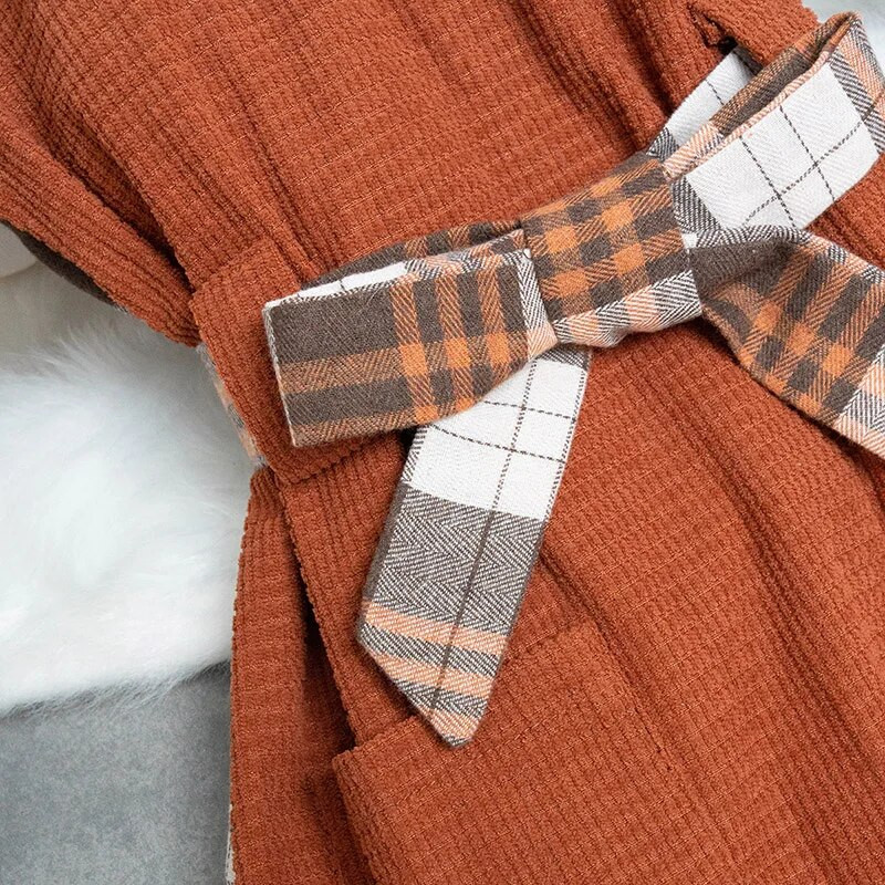 Φόρεμα Παιδικά κορίτσια 4-7 ετών Καφέ μακρυμάνικο καρό φόρεμα συνονθύλευμα για κορίτσια Άνοιξη φθινόπωρο σε κορεατικό στυλ Casual