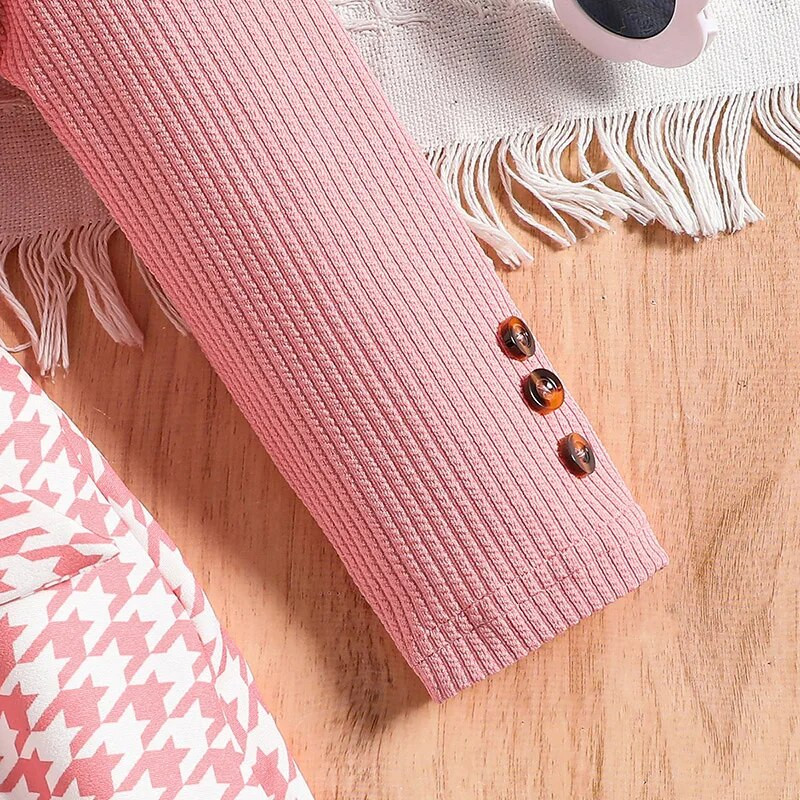 Φθινόπωρο νέο φόρεμα 2023 Παιδικά κορίτσια 4-7 ετών Μικρό κορίτσι ροζ πλεκτό συνονθύλευμα Ροζ καρό φόρεμα Κορεατικού στυλ Casual ρούχα