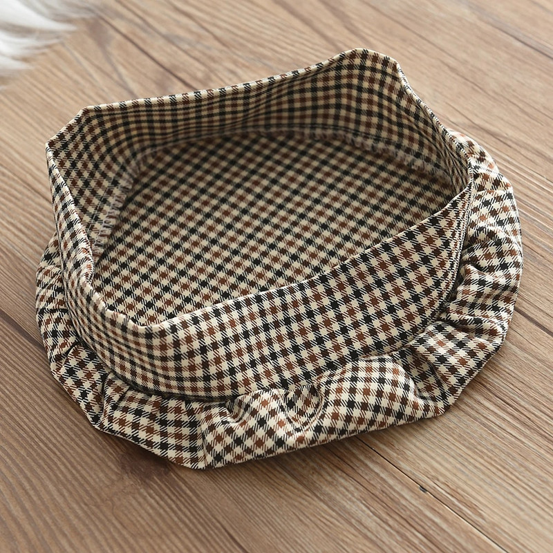 Mergaičių rinkinys, 2023 m. rudens Naujas vaikiškas viršus su kaklu + trumpas languotas sijonas + skrybėlė trijų dalių vaikiškas mados rinkinys