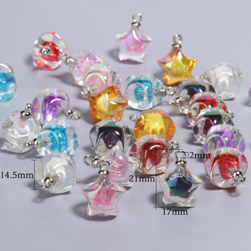 10vnt 21x17mm AB spalvos akriliniai pakabukai Žvaigždės formos pakabukas papuošalų gamyboje pasidaryk pats raktų pakabukas apyrankės kaklo papuošalai priedai