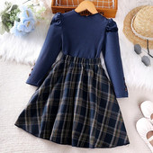 Κοριτσίστικα σετ ρούχων 4-7 ετών Little Girl Blue πλεκτό μακρυμάνικο μπλουζάκι + μπλε καρό φούστα Κομψά κοστούμια κορεατικού στυλ