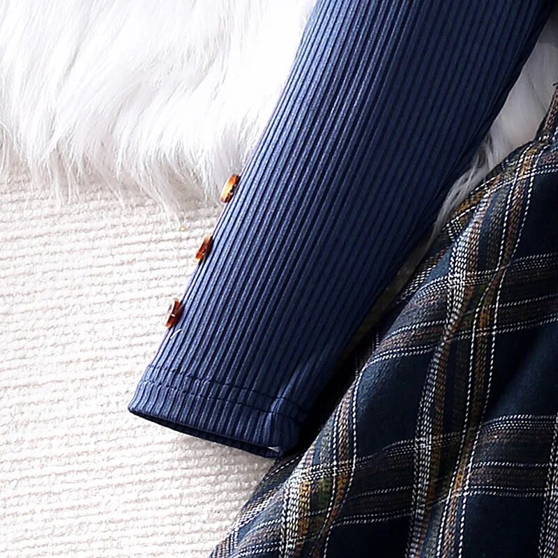 Κοριτσίστικα σετ ρούχων 4-7 ετών Little Girl Blue πλεκτό μακρυμάνικο μπλουζάκι + μπλε καρό φούστα Κομψά κοστούμια κορεατικού στυλ