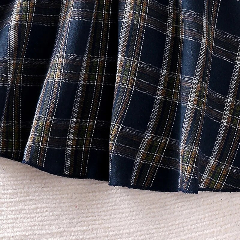 Κοριτσίστικα σετ ρούχων 4-7 ετών Little Girl Blue πλεκτό μακρυμάνικο μπλουζάκι + μπλε καρό φούστα Κομψά κοστούμια κορεατικού στυλ