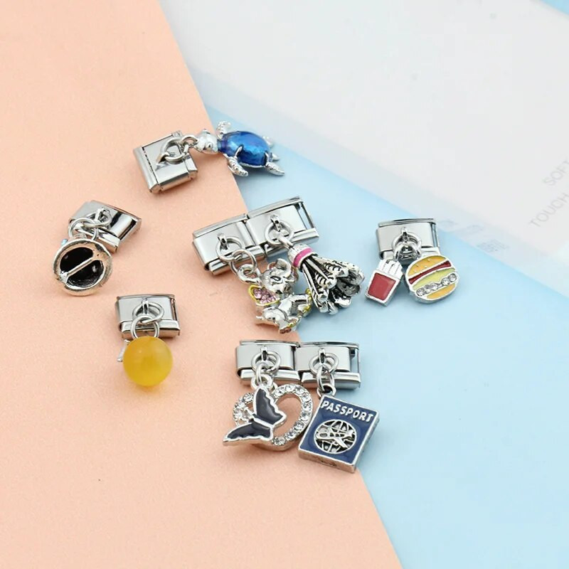 Hapiship Naujas Originalus Daisy Bell Blue Turtle karoliukai Italų Link Charm Fit 9mm Apyrankė Nerūdijančio plieno papuošalai DIY Gaming DJ317