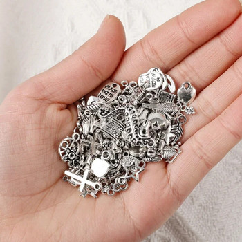 100 τμχ Θιβετιανό ασήμι Mixed Heart Butterfly Key Crown Charms Μενταγιόν DIY Κοσμήματα για Αξεσουάρ κατασκευής βραχιολιών κολιέ