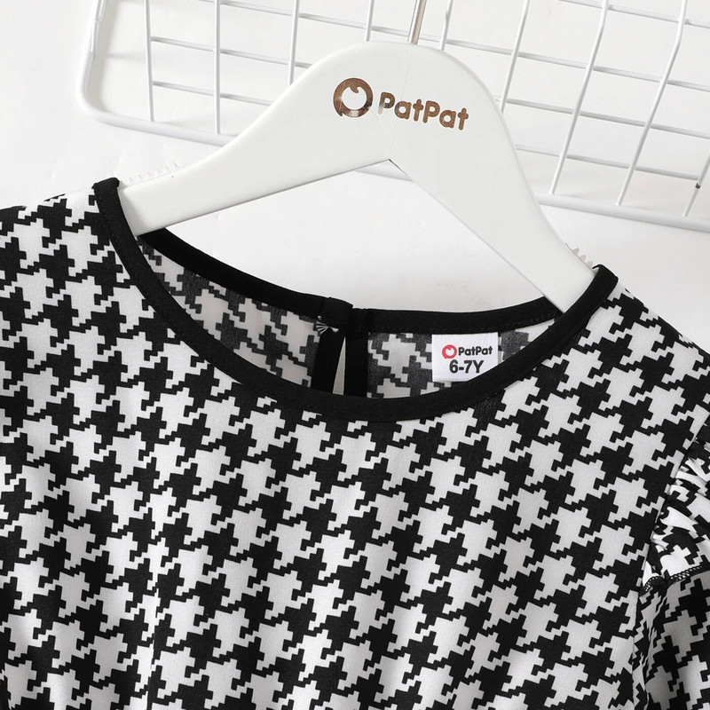 PatPat Παιδικά φορέματα για κορίτσια Κομψά στάμπα Houndstooth Φόρεμα με βολάν με ζωνάκια μακρυμάνικα φορέματα παιδικά ρούχα για κορίτσια