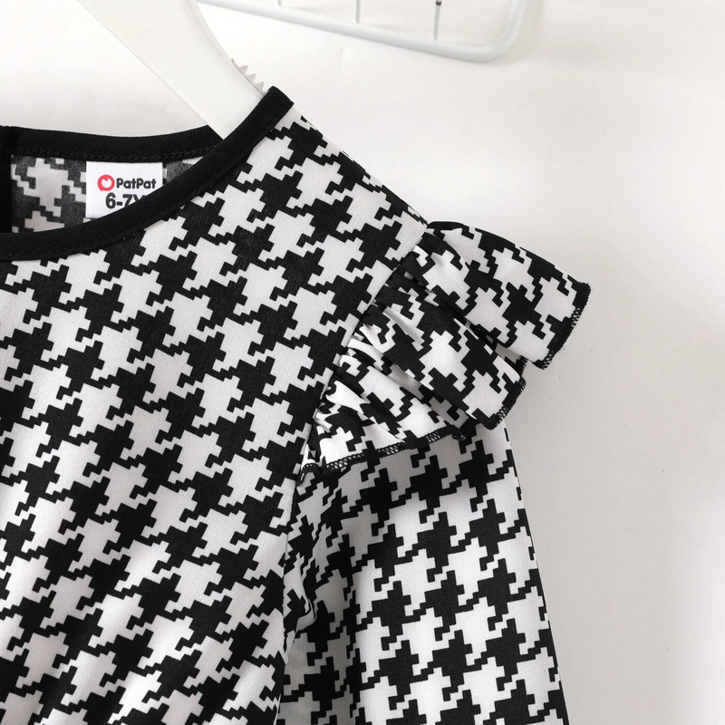 PatPat Παιδικά φορέματα για κορίτσια Κομψά στάμπα Houndstooth Φόρεμα με βολάν με ζωνάκια μακρυμάνικα φορέματα παιδικά ρούχα για κορίτσια