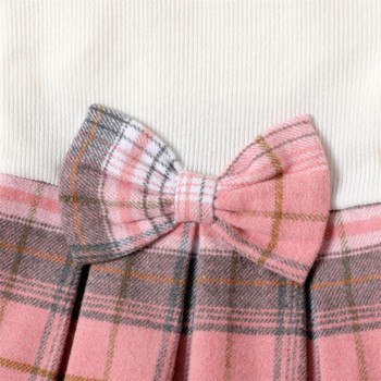PatPat παιδικά φορέματα για κορίτσια με σχέδιο παπιγιόν Γλυκό καρό με ραβδώσεις μακρυμάνικο φόρεμα