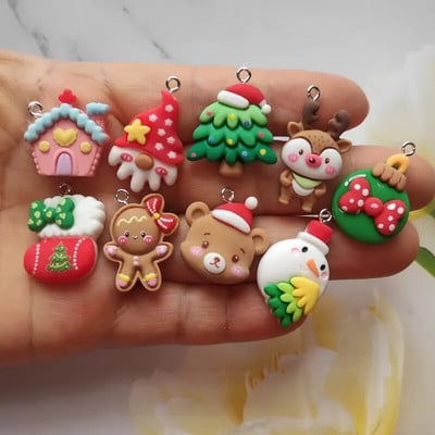 12Pcs Cartoon Christmas Series Charm Сладък снежен човек Елен Висулка Плосък гръб Кабошон Направи си сам Гривна за изработка на бижута Аксесоар за обеци