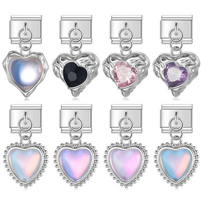 Hapiship 2023 Fashion New Romantic Heart Shiny CZ Charm Italian Link Fit 9mm Гривна Изработка на неръждаема стомана Направи си сам бижута DJ676