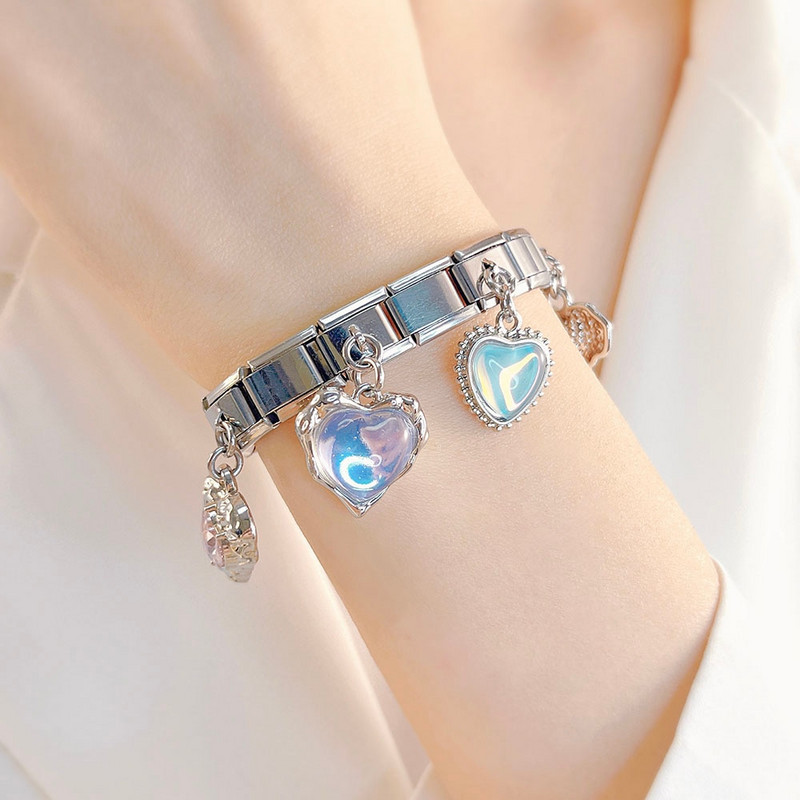 Hapiship 2023 Moda Novo romantično srce Sjajni CZ šarm Talijanski Link Fit 9 mm Narukvica Izrada nehrđajućeg čelika DIY nakit DJ676